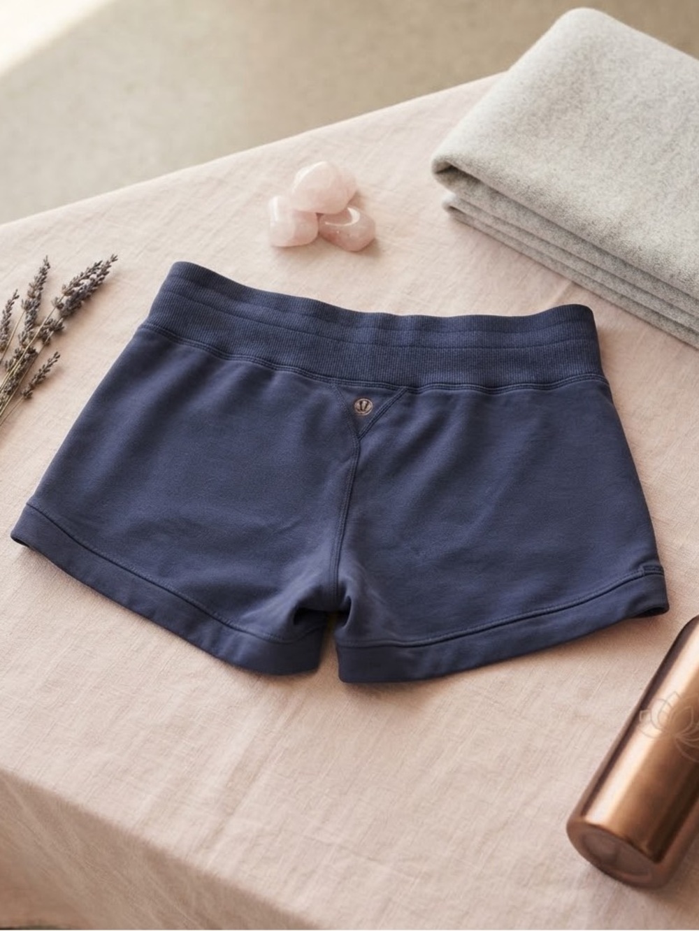VINTAGE Lululemon French Terry Shorts Navy Blue Side Tie Rare No Size